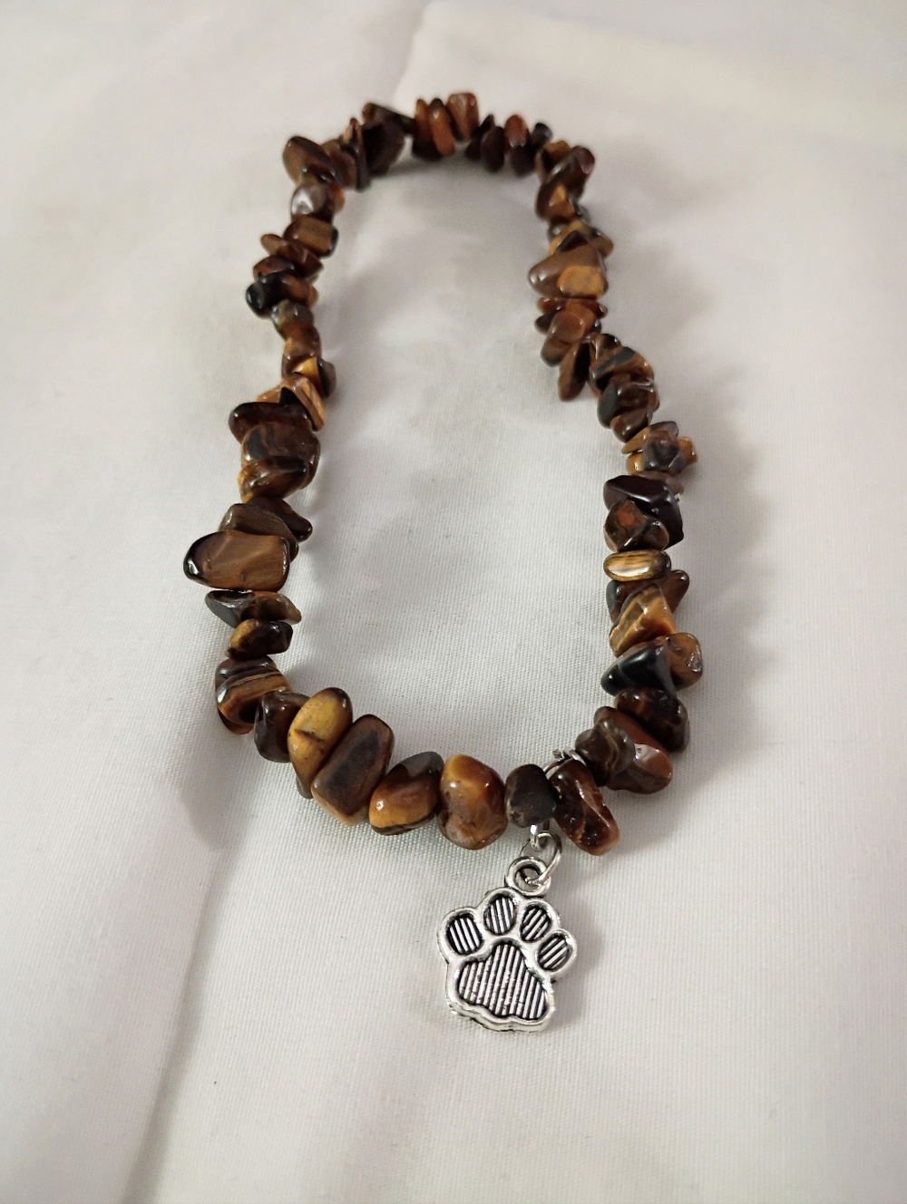 Yellow Tiger Eye Gemstone Chip Bracelet  with Paw Charm